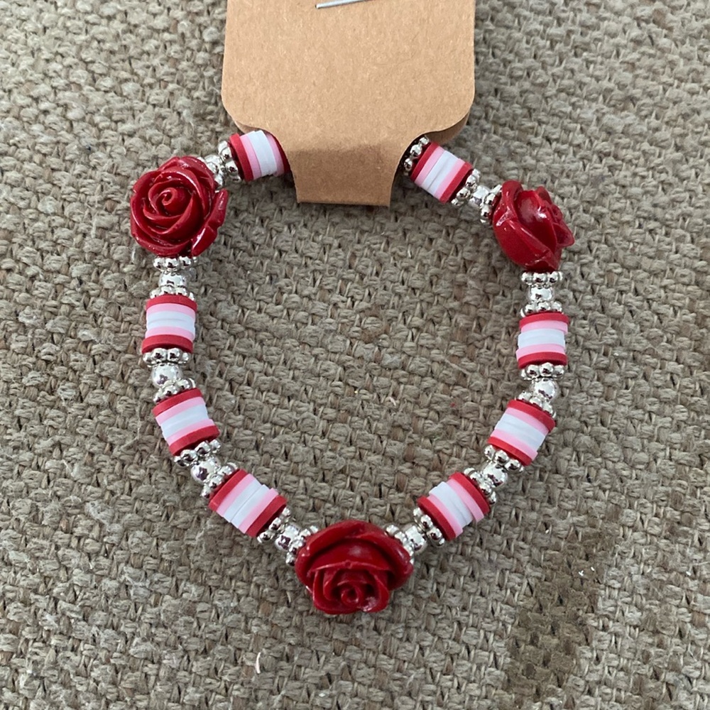 Valentines Heishi Bracelet handmade new Roses